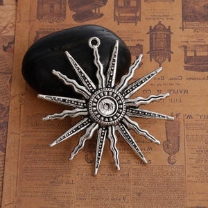Silver Boho Sun Charm, 60x58mm, Silver Tone Charms (V-50)