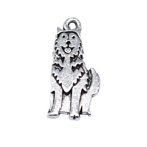 6 Silver Husky Dog Charms, 17x8mm, Silver Tone Charms (J-225)