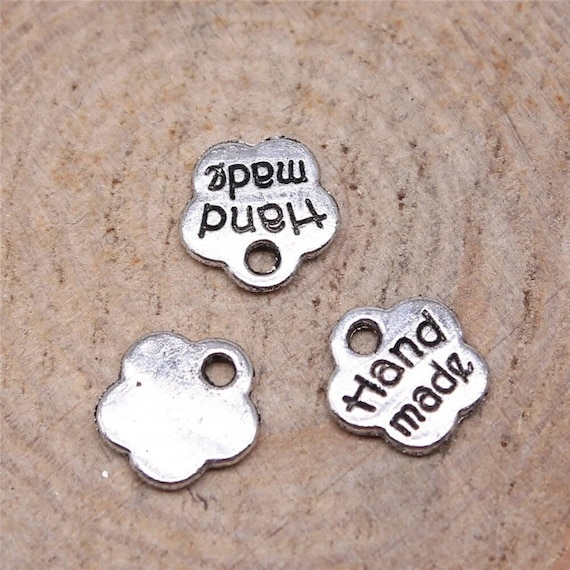 40, 100 Bulk Silver Hand Made Engraved Tag Charms, Silver Tone Charms (E-111)