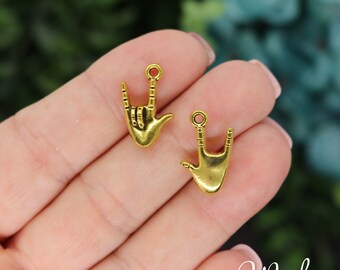 3 Love Hand Gesture Charms, Antique Gold Tone (D-119)