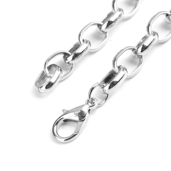 6 Silver Curb Chain Bracelets With Lobster Clasp, Silver Tone (S