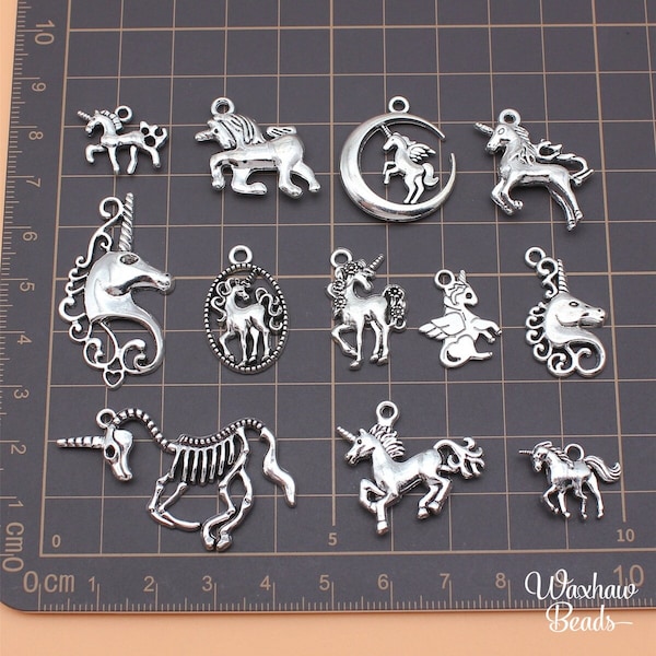 BULK 12 Silver Unicorn Charms, Mixed Lot of Fish Charms (E-5)
