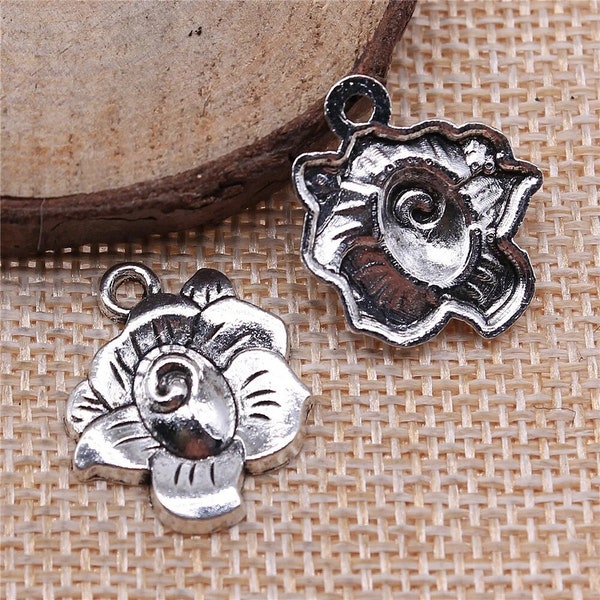 6 Silver Flower Charms, 22x18mm, Silver Tone Charms (J-166)