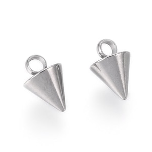 5, 20 Bulk Stainless Steel Spike Charms, 6x9mm, Stainless Steel Charms (P-81)