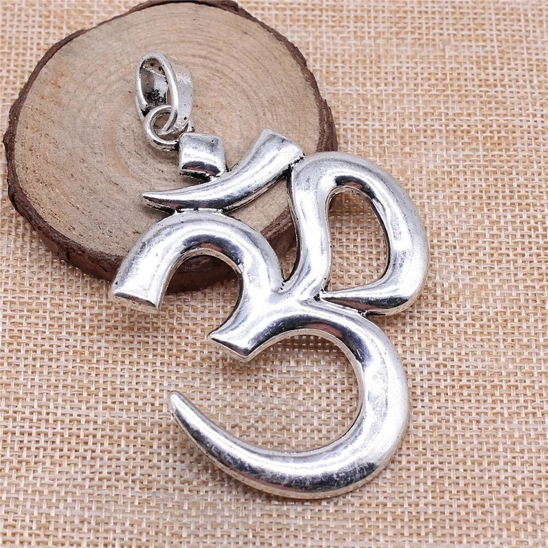 Large Silver OM Symbol Charm, 75x56mm, Silver Tone Charms V-16 image 1
