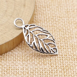 4 Silver Leaf Charms, 16x32mm, Silver Tone Charms (O-30)