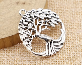 Silver Tree of Life Charms, Family Tree Charm, 29x32mm, Silver Tone Charms (U-191)