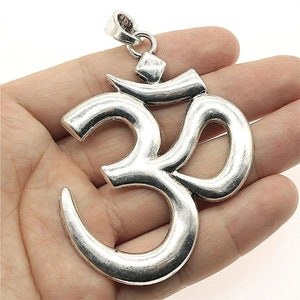 Large Silver OM Symbol Charm, 75x56mm, Silver Tone Charms (V-16)