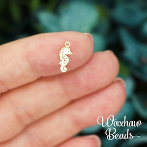 2 Gold Seahorse Charms, 18K Gold Plated 304 Stainless Steel Charms (U-69)