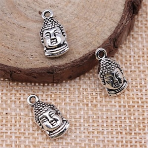 6 Silver Buddha Charms, 2 Sided, 16x8mm, Silver Tone Charms (A-171)