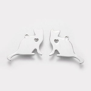 2, 10 Bulk Stainless Steel Cat Charms, Pet Charms, 17x22mm, Stainless Steel Charms (P-67)