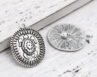 2 Silver Sea Turtle Charms, Silver Tone Charms (H-176)