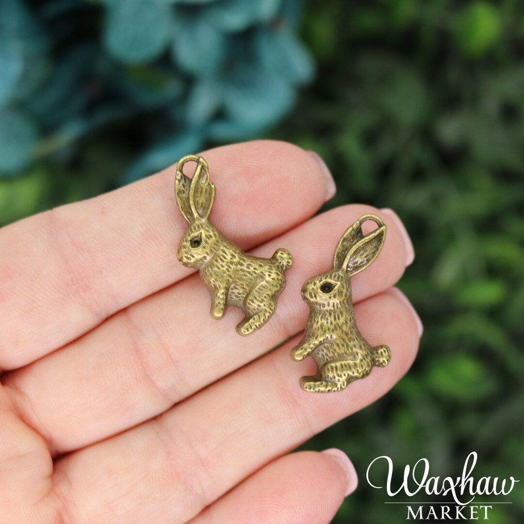 2 Bunny Rabbit Charms, Antique Bronze Charms B249 Etsy