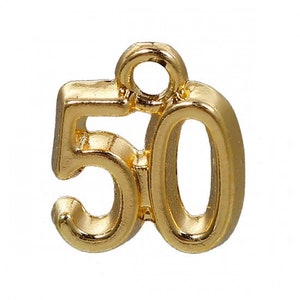 5, 20 Gold Plated Number 50 Charms, Gold Plated Fifty Charms (O-146)