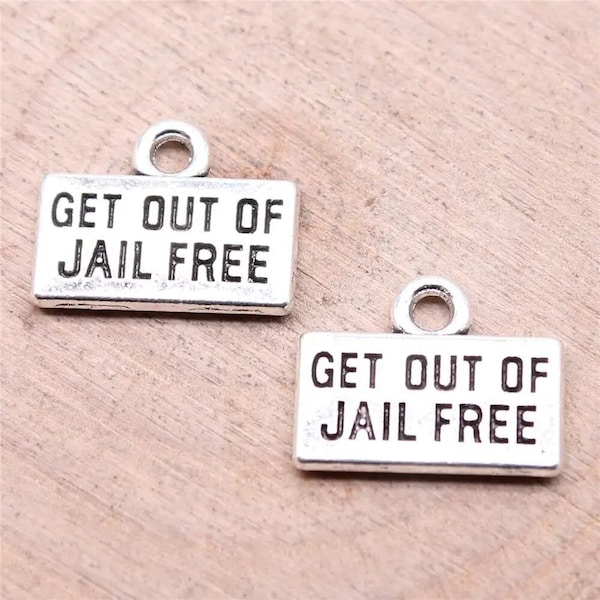 4 Silver Get Out of Jail Charms, Card Game Charms, 15x12mm, Silver Tone Charms (A-214)