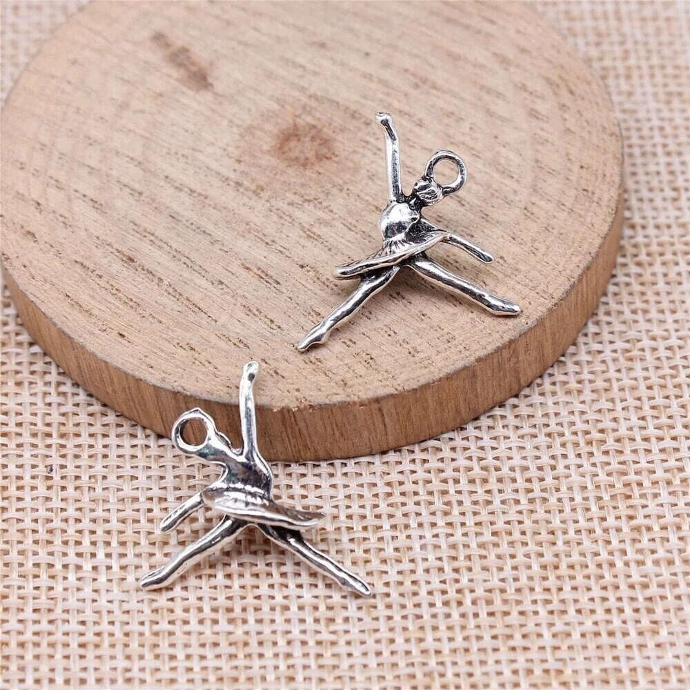 5 Silver Ballerina Charms, Ballet Charms, 24x24mm, Silver Tone Charms (O-107)