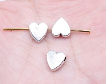 10 Heart Spacer Beads, 8x7mm, Antique Silver Tone Beads (N-171)