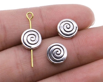 5 Silver Swirl Spacer Beads, 10mm, Antique Silver Tone Beads (K-223)