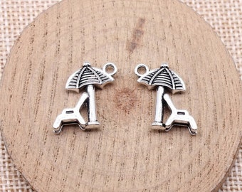 4 Silver Beach Chair Charms, 18x19mm, Silver Tone Charms (O-067)