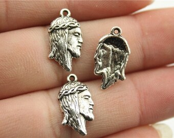 10 Silver Jesus Charms, 18x10mm, Silver Tone Charms (L-152)