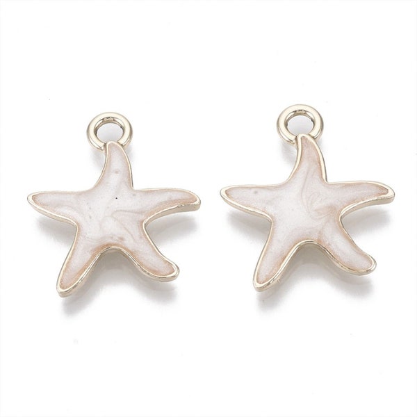 3 White Enamel StarFish Charms, 20x18mm, Gold Tone Charms (M-59)