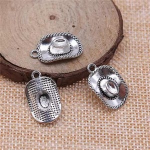 4 Silver Cowboy Hat Charms, Silver Tone Charms (D-176)