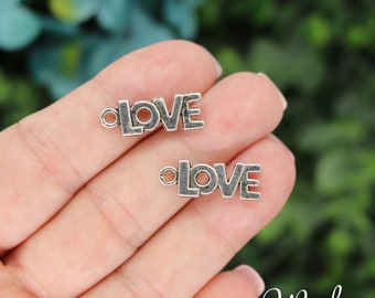 5 Love Word Charms, Silver Tone Charms (B-48)