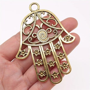 Large Gold Hamsa Charm, 85x62mm, Antique Gold Tone Charms (T-45)
