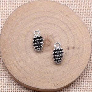 8 Silver Pine Cone Charms, 15x8mm, Silver Tone Charms (I-64)