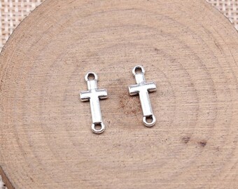 20 Silver Cross Connector Charms, 15x6mm, Silver Tone Charms (O-77)