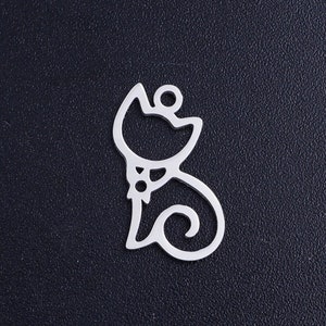 5 Stainless Steel Cat Charms, 16x10mm, Stainless Steel Charms (P-86)