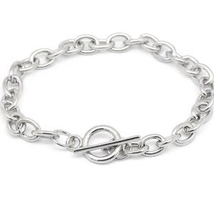 1 or 5 Bulk Silver Link Charm Bracelet 7.5" Silver Tone with Toggle Clasp (V-20)