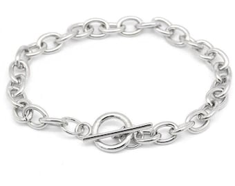 1 or 5 Bulk Silver Link Charm Bracelet 7.5" Silver Tone with Toggle Clasp (V-020)