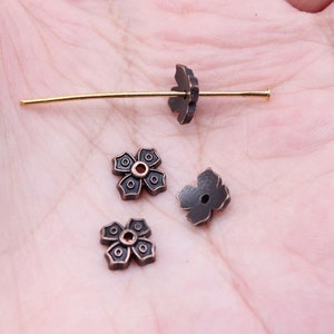 50 Flower Bead Caps, 7mm Antique Copper Tone (N-121)