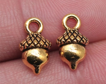 10 Gold Acorn Charms, 13x7mm, Antique Gold Tone Charms (C-101)