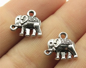 10 Silver Elephant Charms, 2 Sided, 13x12mm, Silver Tone Charms (B-151)