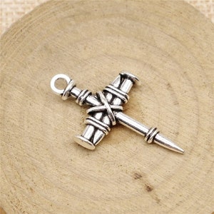 3 Silver Nail Cross Charms, 34x20mm, Silver Tone Charms (D-16)