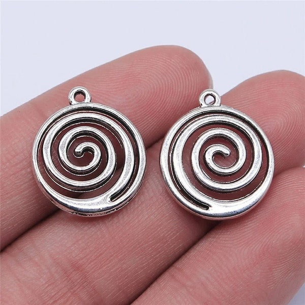 5 Silver Vortex Swirl Charms, Silver Tone Charms Charms (M-222)