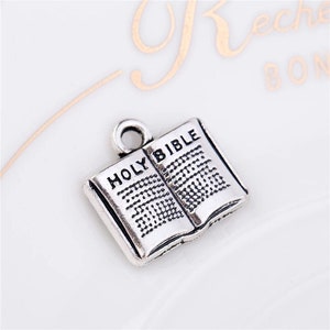 4 Holy Bible Charms, Silver Tone Charms (K-111)