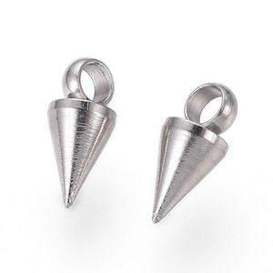 BULK 50 Stainless Steel Spike Charms, 3x8mm, Stainless Steel Charms (P-72)