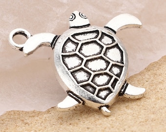 5 Silver Sea Turtle Head Charms, 23x21mm, Silver Tone Charms (I-68)