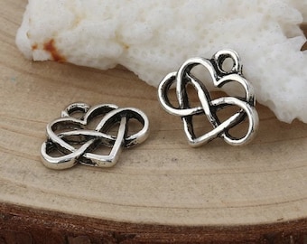 6 Silver Infinity Heart Charms, 15x14mm, Silver Tone Charms (M-150)