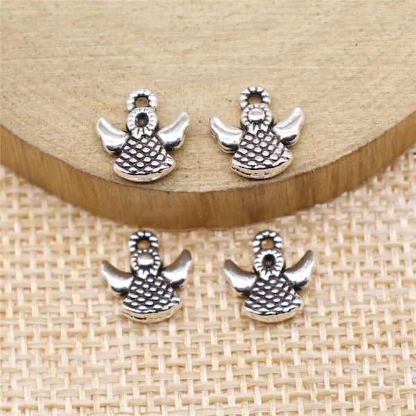 6 Tiny Angel Charms, 10mm, Silver Tone Charms (C-139)