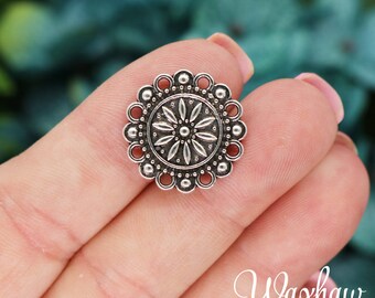 5 Flower Connector Charms, Silver Tone Charms (K-39)