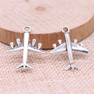 4 Silver Airplane Charms, 27x21mm, Silver Tone Charms (L-53)