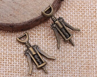5 Bronze Wine Opener Charms, Wine Charms, Antique Bronze Tone Charms (I-41)