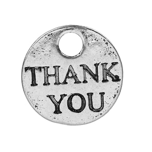 8 Silver Thank You Charms, Silver Tone Charms R-36 image 1