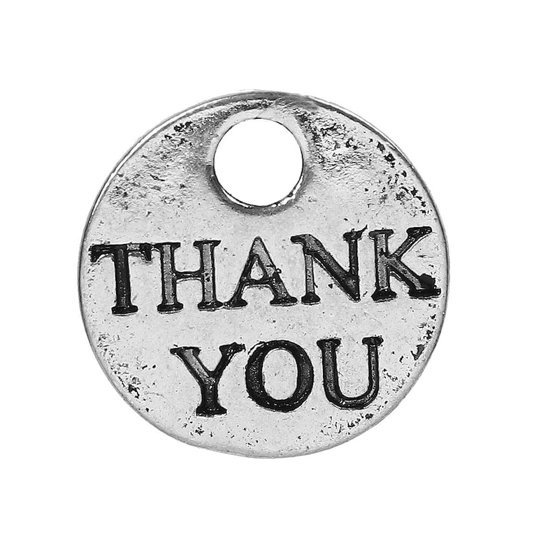 8 Silver Thank You Charms, Silver Tone Charms R-36 image 1