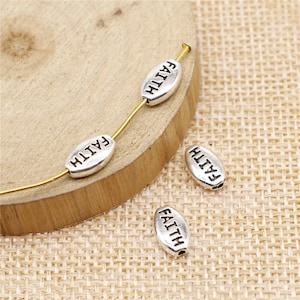 8, 40 Bulk Silver Faith Bead Charms, 10x6mm, Silver Tone Charms (J-159)