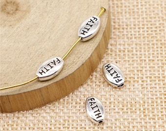 8, 40 Bulk Silver Faith Bead Charms, 10x6mm, Silver Tone Charms (J-159)